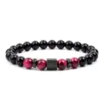Red tiger eye stone and black bead bracelet detail featuring micro pave zircon charm. - Red Tiger's Eye (3)