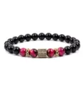 8mm Red Tiger Eye Black Beaded Bracelet with Micro Pave Zirconia Square Charm Fashion Jewelry - Red Tiger's Eye (4)