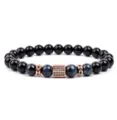 Details of stylish beaded bracelet featuring black beads blue tiger eye and cubic zirconia. - Blue Tiger's Eye (5)