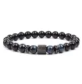 Close-up detail of the beaded bracelet showing blue tiger eye beads and micro pave zirconia spacer. - Blue Tiger's Eye (7)