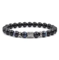 Close-up detail of the stylish beaded bracelet featuring blue tiger eye and micro-paved zirconia. - Blue Tiger's Eye (6)