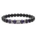 Close-up detail of the fashion beaded bracelet featuring black and purple beads with cubic zirconia. - Purple Tiger's Eye (9)