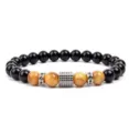 Classic beaded bracelet featuring black stones, tiger's eye beads, and micro-pave zircon. - Yellow Tiger's Eye (10)