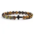 8mm Yellow Tiger Eye Natural Stone Bracelet with Cross Charm Unisex Jewelry Detail View - 16