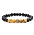 Detail shot of beaded bracelet with black and yellow tiger eye stones and gold micro pave cube. - Yellow Tiger's Eye (12)