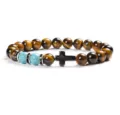 8mm Yellow Tiger Eye Cross Bracelet Natural Stone Beaded Jewelry Gift for Men and Women - 19