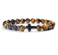 8mm Yellow Tiger Eye Stone Cross Bracelet Natural Gemstone Beaded Jewelry for Men Women - 20