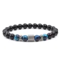 Charming blue tiger eye stone and black bead bracelet with micro pave zircon metal charms. - Blue Tiger's Eye (14)