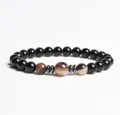 Black bead bracelet with striped agate and metal spacers, elegant and stylish jewelry item. - Finished Bracelet Elastic approx 20cm / Striped Chalcedony