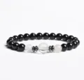 Black bead crystal bracelet with metallic spacer details stylish minimalist jewelry gift - Finished Bracelet Elastic approx 20cm / Transparent Crystal