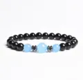 8mm black bead blue chalcedony gemstone spacer bracelet stylish detail view accessory - Finished Bracelet Elastic approx 20cm / Light Blue Chalcedony