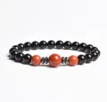 Natural stone beaded bracelet with black and red jasper beads for men and women daily wear - Finished Bracelet Elastic approx 20cm / Red Chalcedony