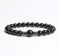 Detailed close-up view of the 8mm black beaded bracelet showing fine polishing and texture. - Finished Bracelet Elastic approx 20cm / Black