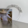 Elegant silver-toned party headband featuring sparkling happy birthday rhinestones letters - Silver