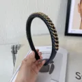 Elegant PU leather wrapped headband with gold alloy chain detail - Black