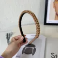 Elegant tan PU leather wrapped gold alloy chain thin headband fashion accessory for women - Khaki