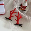 Fermagli per capelli festivi a corna di renna floccate rosse per accessori natalizi - Stile Corno di Base / Rosso