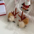 Fermagli per capelli natalizi con corna di renna e orecchie di alce in peluche - Decorazione Pompon Paio / Caffè