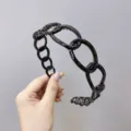Modern glossy black plastic chain-link headband with non-slip teeth for daily wear - Black