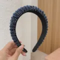 Baroque dark blue crystal beaded wide headband for women fashion hair accessory - Navy Blue