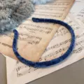 Elegant navy blue pleated velvet headband for autumn and winter minimalist hair accessory - Flat Style / Blue