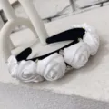 Elegant white 3D satin rose headband with sparkling crystal rhinestones for women - White