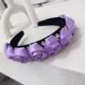 Elegant purple satin rose flower headband with sparkling rhinestones for women beauty - Light Purple