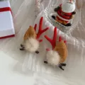 Fermagli per capelli corna di renna festivi con orecchie di peluche e pompon per Natale - Decorazione Pompon Paio / Rosso