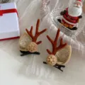 Coppia di fermagli festivi con corna di renna marroni e orecchie con glitter dorati - Decorazione Orecchio Paillettes Paio / Caffè