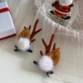 Fermagli per capelli natalizi in peluche con corna di renna e pompon bianchi per acconciature - Decorazione Pompon Bianco Paio / Caffè