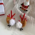 Fermagli natalizi a forma di corna di renna con orecchie di peluche e pompon bianchi - Decorazione Pompon Bianco Paio / Rosso