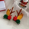 Fermagli per capelli festivi con corna di renna di Natale e pompon rossi e verdi - Decorazione Palla Rotonda Paio / Caffè