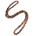 Natural yellow tiger eye stone bead long necklace yoga mala jewelry detail view display - Tiger Eye Style