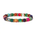 Detailaufnahme von 8mm bunten Achat Perlen Armband mit funkelnden Strasssteinen. - Mehrfarbig