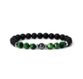Detailed close-up view of the beaded bracelet with green tiger eye and black stones. - 9