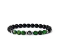 Close-up detail of green tiger eye and black beaded bracelet, showing faceted crystal beads. - 16