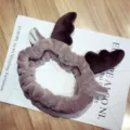 Soft plush brown reindeer antler headband for face washing and makeup application - Coffee