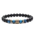 Blue tiger eye and black bead bracelet with micro pave cubic zirconia square spacer for men. - Blue Tiger's Eye (16)