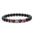 Close up of beaded bracelet detail featuring black and red tiger eye stones with cubic zirconia. - Reddish Brown Tiger's Eye (24)