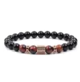 Close-up detail of tiger eye stone and black bead bracelet with micro pave cubic zirconia. - Reddish Brown Tiger's Eye (21)