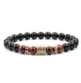 Men fashion beaded bracelet with black and red tiger eye stones and a gold micro pave CZ cube. - Reddish Brown Tiger's Eye (23)