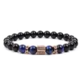 Close-up detail of the blue tiger eye and black bead bracelet with micro pave zircon spacer. - Blue Tiger's Eye (25)