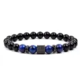 Detailed view of men women beaded bracelet featuring blue tiger eye and paved zircon charm. - Blue Tiger's Eye (27)