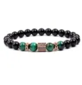 Close-up of stylish beaded bracelet featuring black beads, green tiger eye, and cubic zirconia. - Green Tiger's Eye (29)