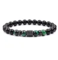 Close up detail view of green tiger eye stone beaded bracelet with cubic zirconia charms. - Green Tiger's Eye (31)