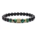 Men's green tiger eye and black bead bracelet with cubic zirconia gold spacer jewelry - Green Tiger's Eye (32)