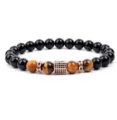 Close-up detail view of 8mm natural tiger eye gemstone and micro pave zircon bead bracelet. - Yellow Tiger's Eye (33)