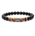 Natural stone tiger eye and black bead bracelet with micro-paved cubic zirconia metal charm. - Yellow Tiger's Eye (34)
