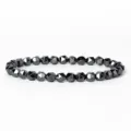Faceted black hematite stone bead bracelet 6mm energy stretch beaded jewelry detail shot - Faceted Abacus Beads