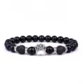 Zwarte lavasteen en agaat kraal armband met zilveren poot bedel voor yoga en dagelijks. - Kattenpoot / Zwart